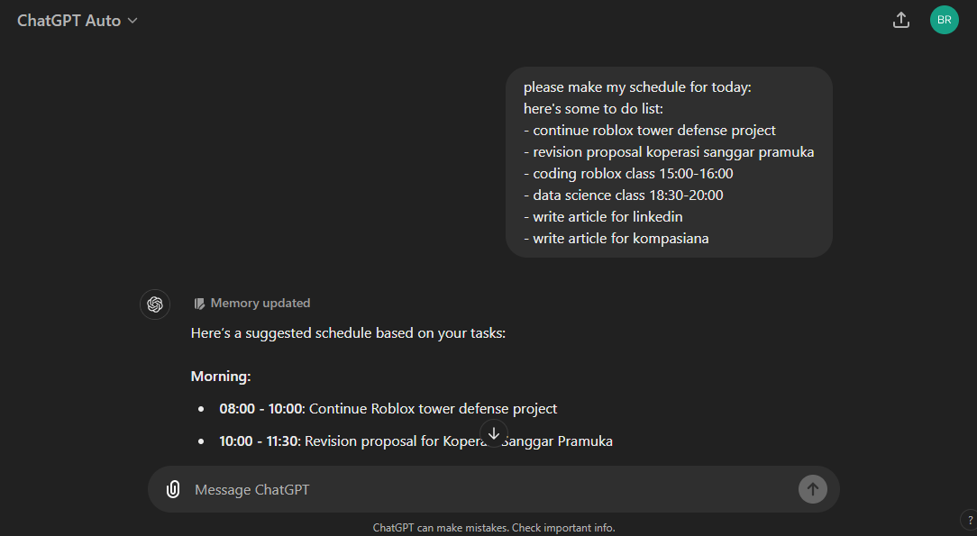 Membuat jadwal harian